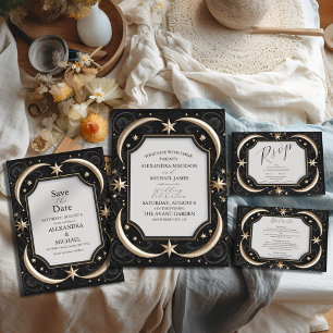 Celestial Midnight Black Stars Moon Wedding Save The Date