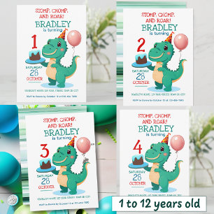 T Rex Dinosaur 7th Birthday Party Invitation