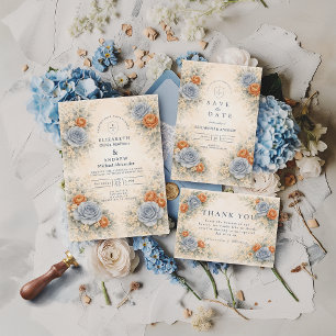 Blue Rose Botanical Wedding Thank You Card