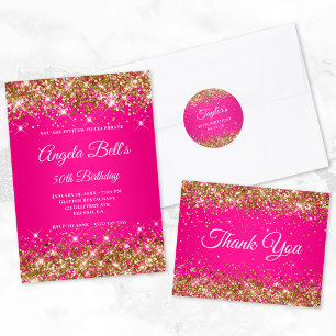 Gold Glitter Hot Pink 50th Birthday Classic Round Sticker
