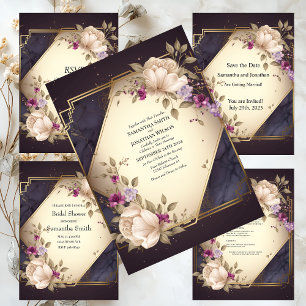 Invitation Fleurs blanches et violettes élégantes sur Mariage