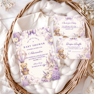 Timeless Purple Teddy Bear Diaper Raffle Enclosure Card