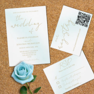 Blue Watercolor Wave Wedding RSVP Card