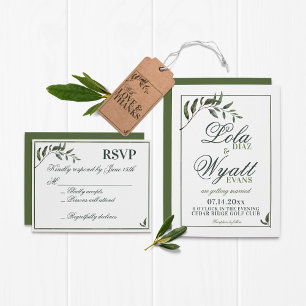 Fern Green Willow Branch Elegant Wedding Invitation