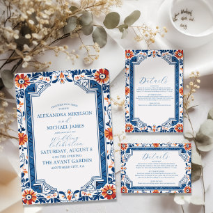 Blue Mediterranean Italian Tile & Lemon Wedding Acrylic Invitations