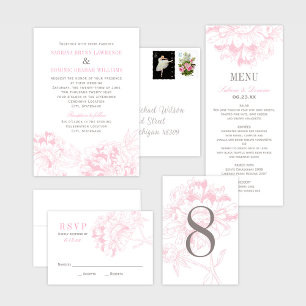 Wedding Pink Grey Floral Peony Wedding Dinner Menu