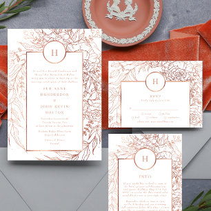 Invitation Rose classique Dusty or Monogramme Mariage de cour