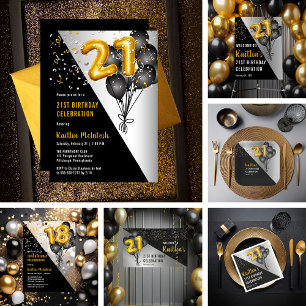 Balloons Elegant Black   Gold 21st Birthday Party Acrylic Invitations