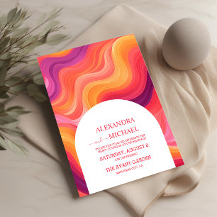 Groovy Retro Pink and Orange Arch Wedding Save The Date