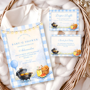 Blue Gingham Baby Q Diapper Raffle Enclosure Card