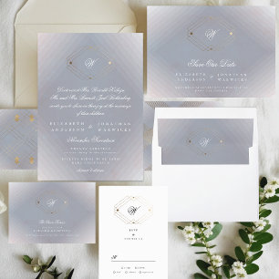 Simple Grey Modern Monogram Script Gold Invitation