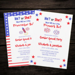 Little Firecracker American Gender Reveal Invitation