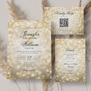 Elegant Wedding Bokeh Lights Romantic Script Gold  Invitation