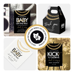 Black and Gold Hip Hop Baby Shower Invitation