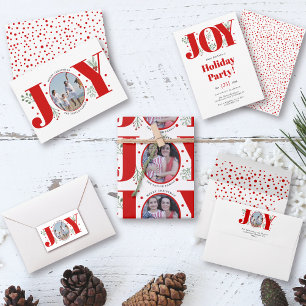 Purple joy and berries Christmas holiday photo Tri-Fold Holiday Card