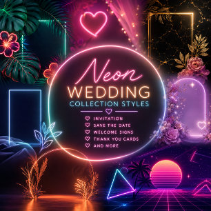 Neon pink Bride Groom Wedding Love Glow Invitation