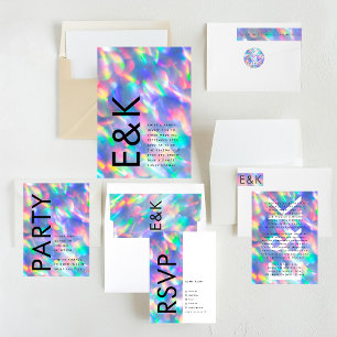 Iridescent Ultra Modern Monogram non Photo Save The Date