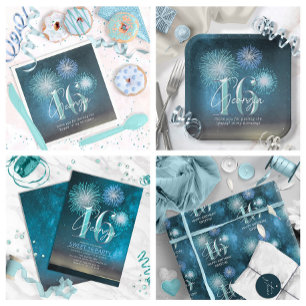 Fireworks Sweet 16 Teal ID984 Wrapping Paper