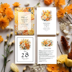 Yellow, Orange and Ivory Floral Wedding Table Number