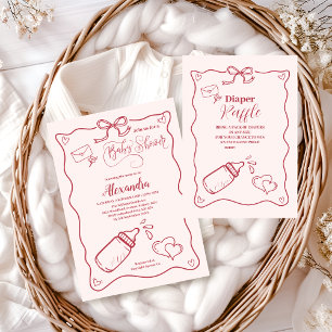 Doodle Hand Drawn Bow Baby Shower Books for Baby Enclosure Card