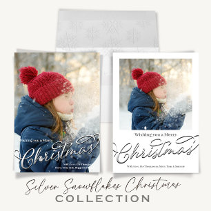 Merry Christmas Classic Calligraphy Silver Script  Holiday Card