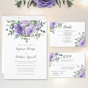Dusty Purple Roses Botanical Wedding Invitation