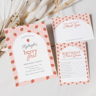 Strawberry Berry First Birthday Party   Girls 1st Invitation