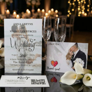 Elegant Scripted Wedding Thank You Card W Note