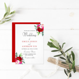 Romantic Elegant Red Pink Rose Wedding Invitation