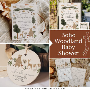 Boho Woodland Drive-By Baby Shower Invitation Card
