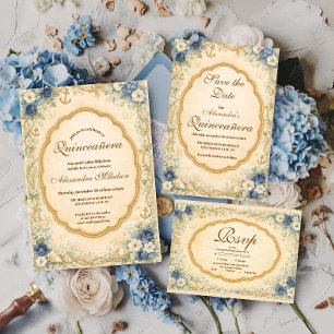 Cartons Réponse Vintage Navy Coastal Quinceañera