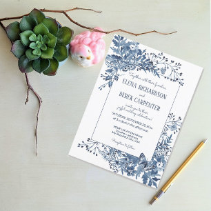 Papier Budget Blanc Bleu Fleur sauvage Oiseau Floral Mari