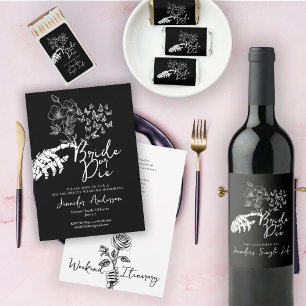 Bachelorette Party Gothic Floral Bride or Die  Sparkling Wine Label