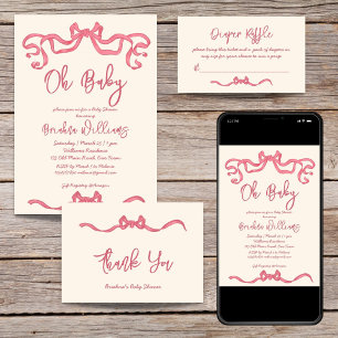 Pink ribbon bow sketch baby shower diaper raffle enclosure card