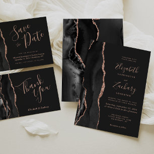 Faire-part de mariage chic rose gold agate noir