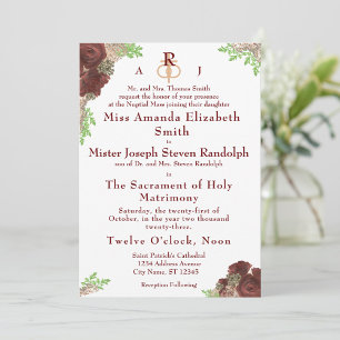 Monogrammed Rose-Corsage Wedding Invitation