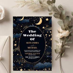 Photo Celestial Midnight Blue Stars Moon Wedding Save The Date