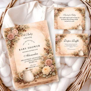 Boho Neutral A Baby Is Brewing Shower Baby Shower Napkin