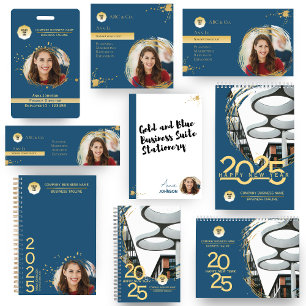 Gold & Blue, Customizable Name and Photo Business  Post-it Notes