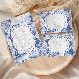 Blue White Chinoiserie Floral Porcelain Wedding Save The Date