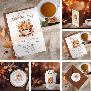 Fall Floral Cottage Teacup Birthday Tea Party  Invitation