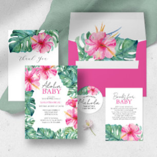 Hawaiian Baby Shower Invitations Tropical Flowers