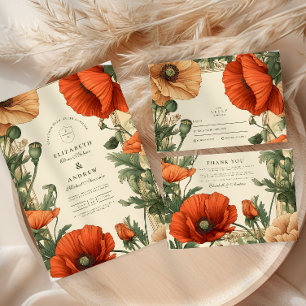 Vintage Poppy Floral Art Nouveau Wedding Save The Date