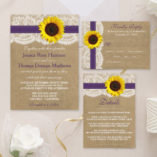 The Kraft, Lace & Sunflower Collection - Purple Invitation