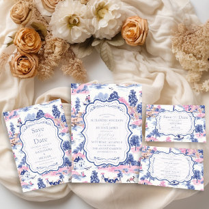 Elegant Baroque Blue French Garden Floral Wedding Invitation