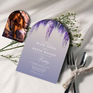 Whimsical Gradient Purple Floral Photo Wedding Invitation