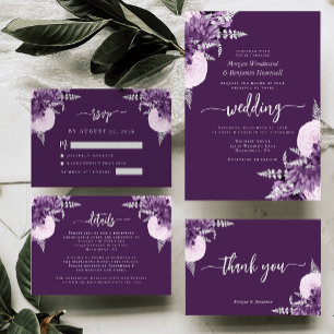 Purple Lilac Silver Floral Wedding Invitation