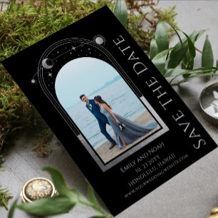 Mystical Black Silver Sun Moon Astronomy Wedding Invitation