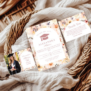 Neutral Watercolor Floral Graduation Invitation