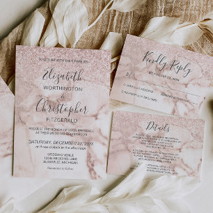 Elegant Marble Rose Gold Glitter RSVP Card